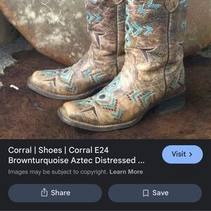 Corral Distressed Brown and Turquoise Aztec Boots kids 3 1/2 good condition